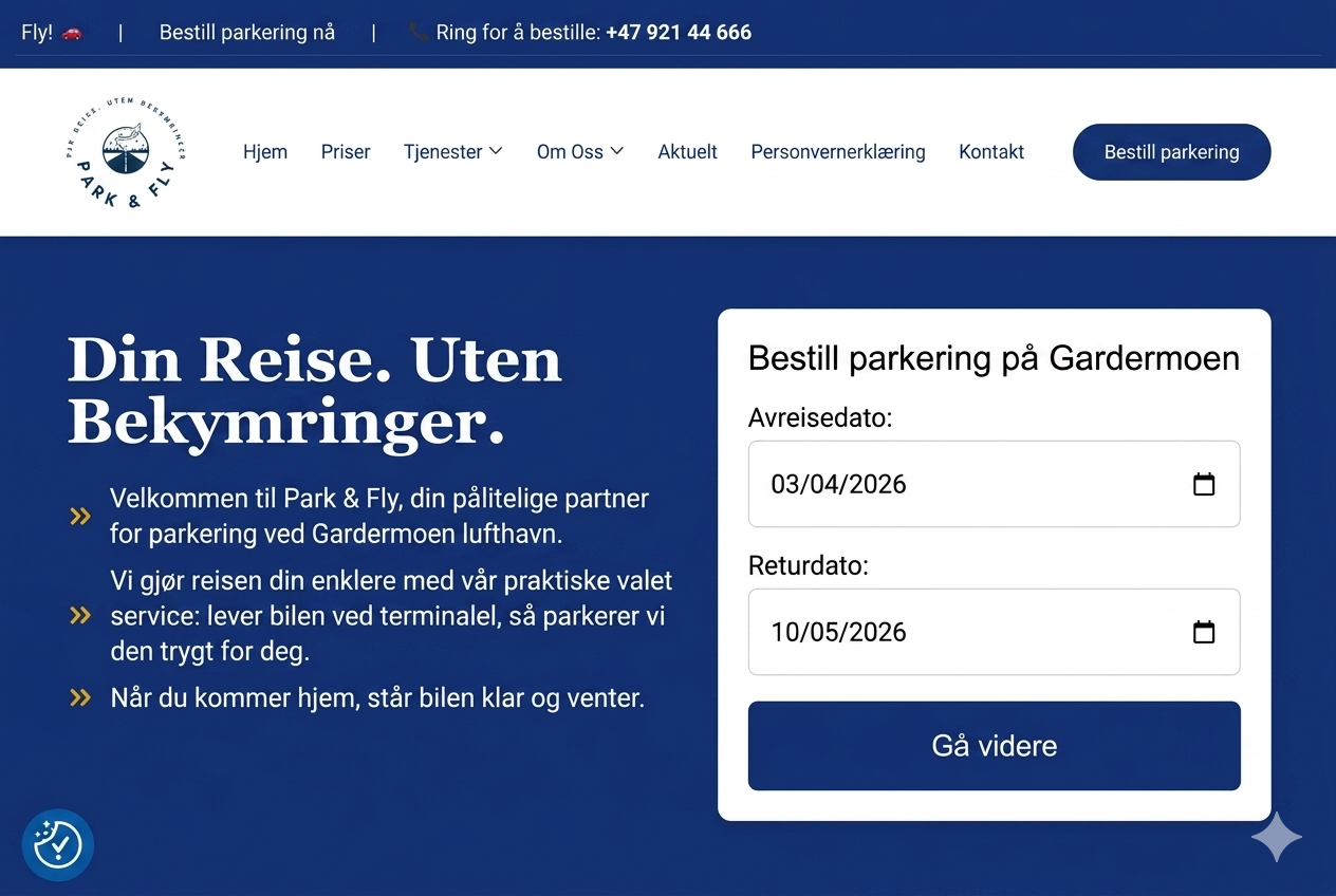 Parkandfly Norway Website Screenshot